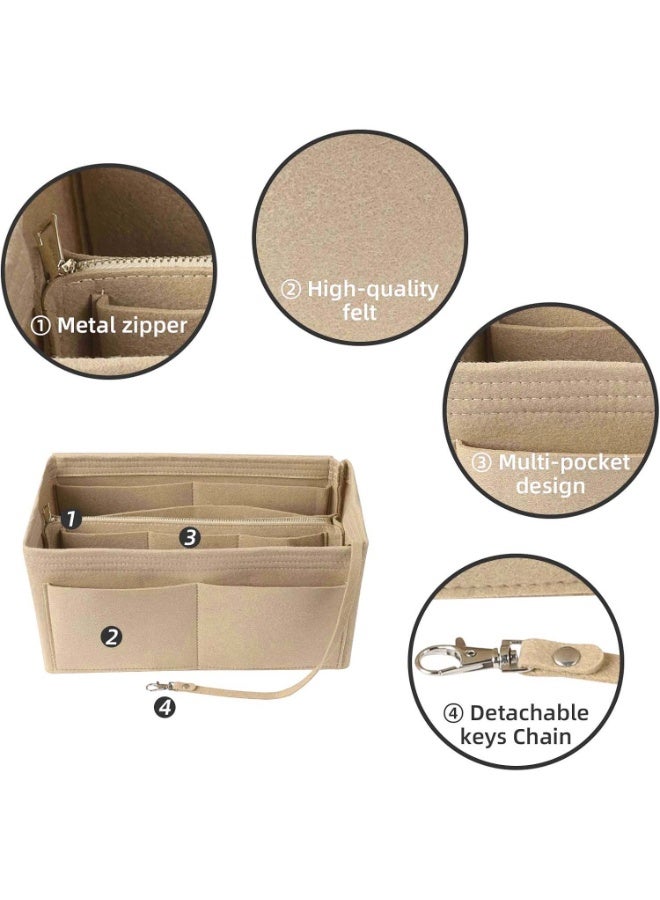 FAYET Large Felt Purse Organizer Insert with Zipper, Multi-Compartment Handbag Makeup Organizer, Travel Toiletry Storage Bag for Women - Image 2